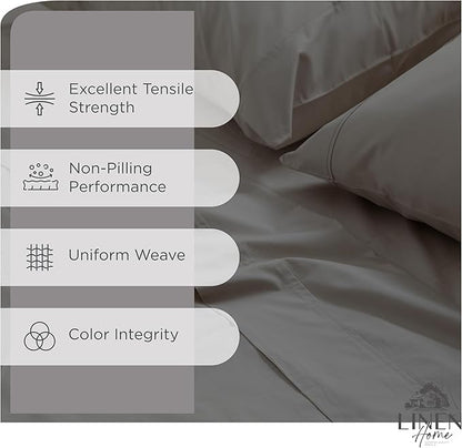Linen Home 100% Cotton Percale Sheets Twin XL Size, Charcoal, Deep Pocket, 3 Pieces Set - 1 Flat, 1 Deep Pocket Fitted Sheet and 1 Pillowcase, Crisp Cool and Strong Bed Linen