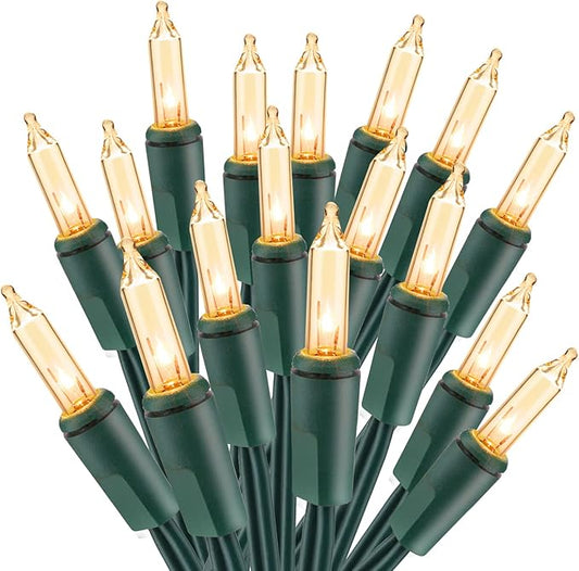 ODEETRONIC Christmas Lights, 21.63ft 100 Count Incandescent Clear Christmas Lights, UL Certified Outdoor Mini Clear Light Connectable, Green Wire Tree Light Indoor for Home Party Decor, Warm White