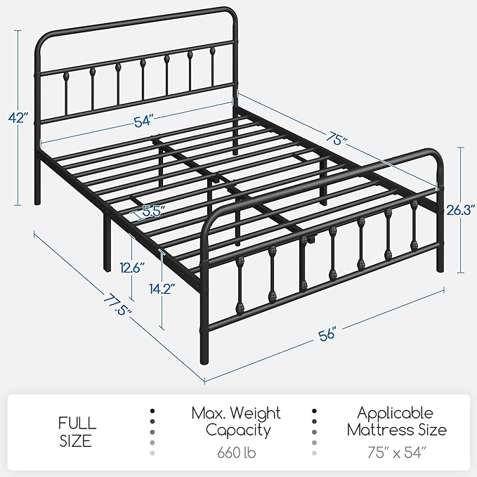Yaheetech Classic Metal Platform Bed Frame Mattress Foundation with Victorian Style Iron-Art Headboard/Footboard/Under Bed Storage/No Box Spring Needed/Full Size Black