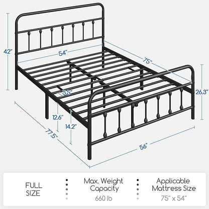 Yaheetech Classic Metal Platform Bed Frame Mattress Foundation with Victorian Style Iron-Art Headboard/Footboard/Under Bed Storage/No Box Spring Needed/Full Size Black