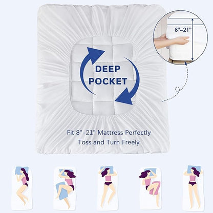 CYMULA King Mattress Topper, Cooling Pillow Top Mattress Topper for King Size Bed, Thick Mattress Pad with Elasticated Deep Pockets, Soft Firm Plush Down Alternative Fill Mattress Protector