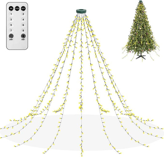 aneeway Christmas Tree Lights 480 LED, Christmas Lights with 8 Light Modes & Memory Function, 9.84FT x 16 String Lights with Timer Function & Remote Control for Christmas Decoration - Warm White
