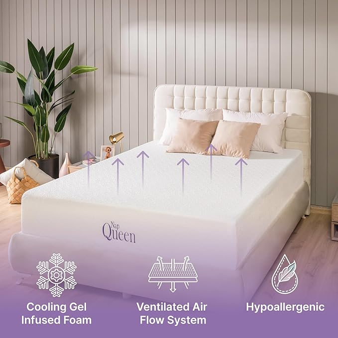 NapQueen Twin Mattress, 12 Inch Elizabeth Cooling Gel Memory Foam Mattress, Twin Bed Mattress in a Box, CertiPUR-US Certified, Medium Firm, Breathable Soft Fabric Cover