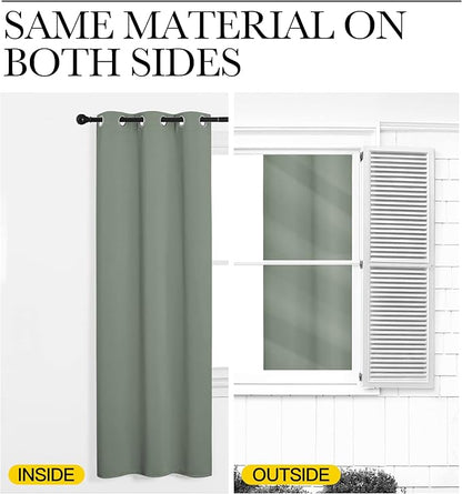 NICETOWN Bedroom Curtain Panels Blackout Draperies, 1 Pair, 29 by 40 inches, Greyish Green, Thermal Insulated Solid Grommet Blackout Curtains/Drapes for Small Window