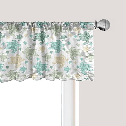 Ambesonne Turtles Window Valance Pack of 2, Illustration of Repeating Motifs of Animal Print in Assorted Tones, Rod Pocket Curtain Valances for Kitchen Bedroom, 42" X 12", Seafoam and Grey Yellow