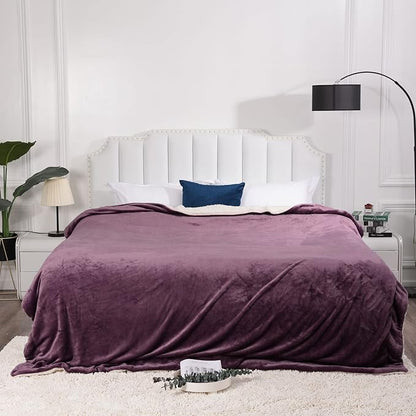 NANPIPER King Size Sherpa Blanket, Soft Fleece Throw for Bed, Reversible Thick Fuzzy Blanket for Winter (Cassis Purple, 90x108 inches)