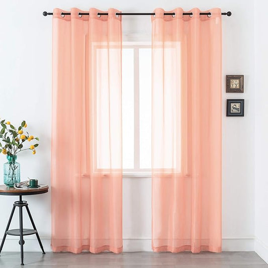 DUALIFE 2 Panels Pink Sheer Curtains 108 Inch Length for Girls Kid Room - Bed Canopy Voile Drape Curtains for Wedding Party Backdrop,52 Wide by 108 Long