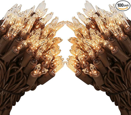 LIDORE Super Bright Clear Mini Christmas Tree String Lights, Gift for Decoration, 21.45FT 100 Count Bulbs with Brown Cord, UL Listed Indoor Outdoor Lighting for Holiday (Brown Cable, 2-Pack)