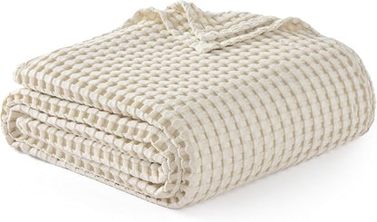 Bedsure Cooling Cotton Waffle King Size Blanket - Lightweight Breathable Blanket of Rayon Derived from Bamboo for Hot Sleepers, Light Beige, 104x90 Inches