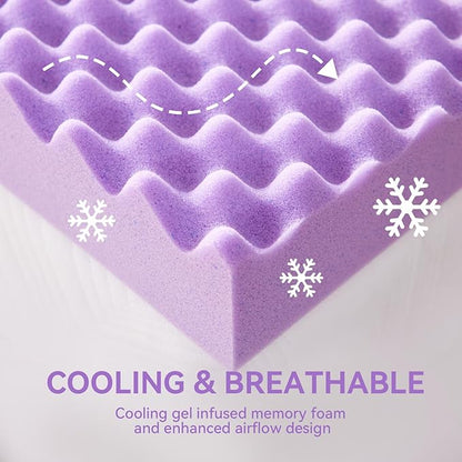 SINWEEK 1.5 Inch Egg Crate Cooling Gel Memory Foam Mattress Topper Full Size, Soft Mattress Pad for Back Pain Relief, Bed Topper, CertiPUR-US Certified