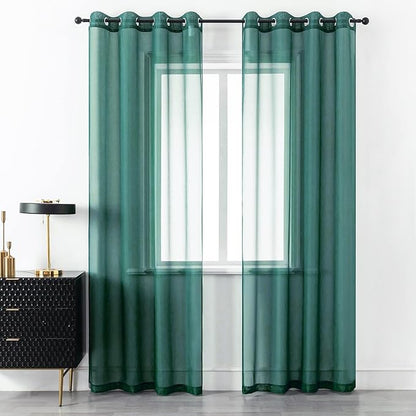 DUALIFE Hunter Green Curtains 108 Inches Long for Living Room 2 Panels Grommet Window Semi Sheer Extra Long Curtains for High Ceiling Bedroom Party Parties Backdrop 9 FT Floor Length Forest Green