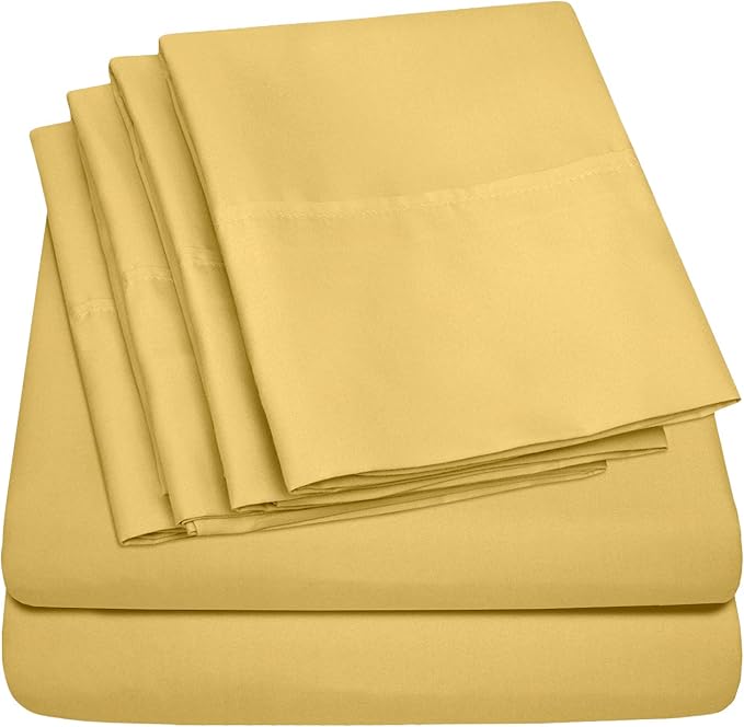 Queen Sheets Yellow - 6 Piece 1500 Supreme Collection Fine Brushed Microfiber Deep Pocket Queen Sheet Set Bedding - 2 Extra Pillow Cases, Great Value, Queen, Yellow