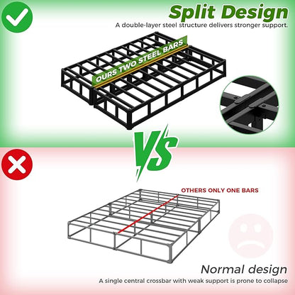 EMODA 10 Inch Split Queen Box Spring Bed Base, 2 Piece Heavy Duty Metal Box Spring for Queen Bed with Fabric Cover, Easy Assembly
