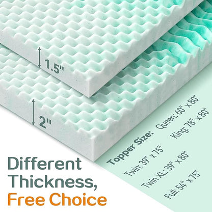 SINWEEK Mattress Topper Memory Foam Mattress Topper 1.5 Inch Queen Soft Mattress Pad for Pressure Relief, 5-Zone Design, CertiPUR-US Certified, Green