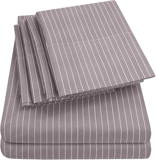Cal King Size Bed Sheets - 6 Piece 1500 Supreme Collection Fine Brushed Microfiber Deep Pocket California King Sheet Set Bedding - 2 Extra Pillow Cases, Great Value, California King, Pinstripe Gray