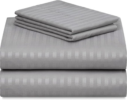 LuxClub 4 PC Full Size Sheet Set Bed Sheets, Breathable Luxury Deep Pockets Wrinkle Free Cooling Sheets Machine Washable Hotel Bedding (Full, Striped Light Grey)