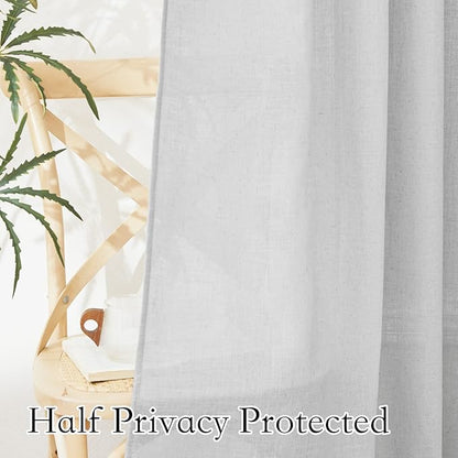 RYB HOME Grey Sheer Curtain Drapes for Bedroom, Soft & Durable Textured Fabric Semi Sheer Curtain Panel for Bedroom Home Office Foyer School Dorm, Dove Grey, Wide 52 x Long 63 per Panel, 1 Pair