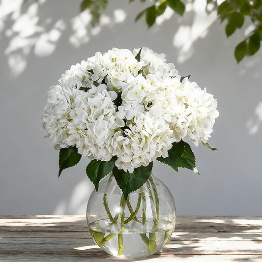 8 Pcs 18 Inch Hydrangea Artificial Flowers Faux Hydrangea Flowers with Stems Fake Bouquet Bulk Realistic Floral for Fall Home Table Christmas Indoor Outdoor Decoration(White)