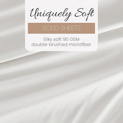 Linen Market Brushed Microfiber Full Sheet Set 4 Piece – Oeko-TEX Certified Ultra Soft & Wrinkle-Free - 16" Deep Pocket Sheets - Easy Care Full Size - White