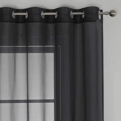 KEQIAOSUOCAI Patio Door Sheer Curtain Panels - 108 inch Length Ceiling to Floor Extra Long Voile Drape Curtains Window Treatment for Sliding Glass Door (Jet Black,2 Pieces,W 54 x L 108 inches Long)