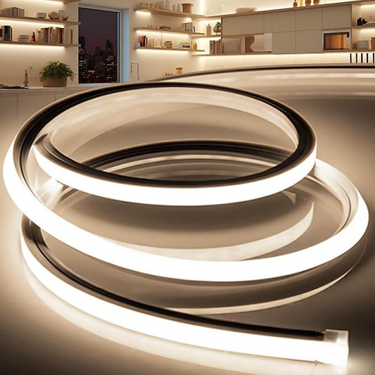 LED Strip Lights Neutral White 4000K,9.8ft 110-120V Neon Rope Lights,Flexible Silicone Outdoor Waterproof Neon Strip Lights for Bedroom,Mirror,Kitchen Cabinet, Living Room,Halloween Decor