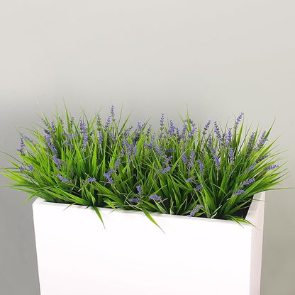 Fake Outdoor Plants Artificial Monkey Grass 12 Bundles Purple Faux Flowers for Outdoors Plastic Plant Outside Porch Patio Yard Planters Window Box Decor (12 Bundles Purple Monkey Grasses)