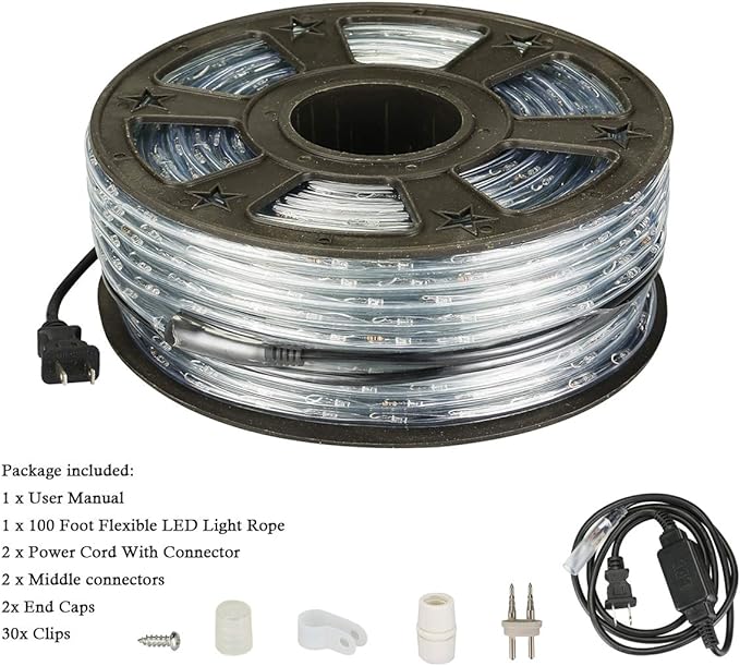 100Ft LED Rope Lights, Cuttable & Connectable Outdoor String Lights Waterproof Decorative Lighting for Indoor/Outdoor, Patio, Backyards, Party, Halloween and Christmas Decorations (Multicolor)