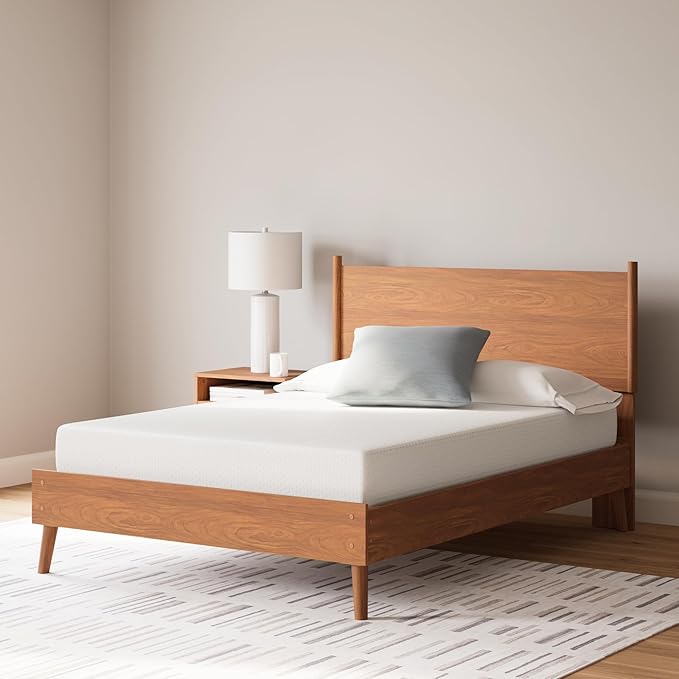 Signature Design by Ashley Twin Size Chime 8 Inch Medium Firm Gel Memory Foam Mattress with Green Tea & Charcoal Extract, Fiberglass Free, Mattress In A Box