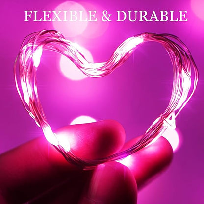 15 Packs 20 Led Pink Fairy String Lights Battery Operated 6.6ft Silver Wire Firefly Starry Lights Waterproof for Bedroom DIY Table Bottle Wedding Valentine's Day Party Decor