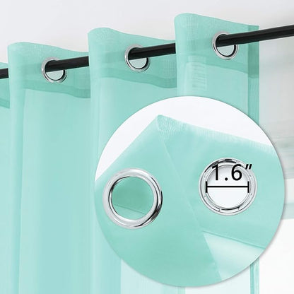 DUALIFE Aqua Blue Voile Sheer Grommet Curtains for Bedroom,Look Semi Sheer Windows Panels,Elegant Solid Color Touch Soft Drapes,52X96 Inch for Living Room 2 Panels(Seafoam Green)