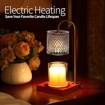 Candle Warmer Lamp, Candle Lamp Wax Warmer, Timer & Dimmer 7-Levels, Fits Cup Jar Candle, Top Melting, Crystal Heater Lamp for Scented Wax, Elegant Home Decor, Clear & Brown