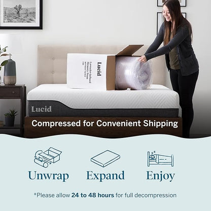LUCID 2 Inch Lavender Infused Memory Foam Mattress Topper, King Size – Ventilated Design – Pressure Relieving Bed Topper - Mattress Pad – CertiPur Certified