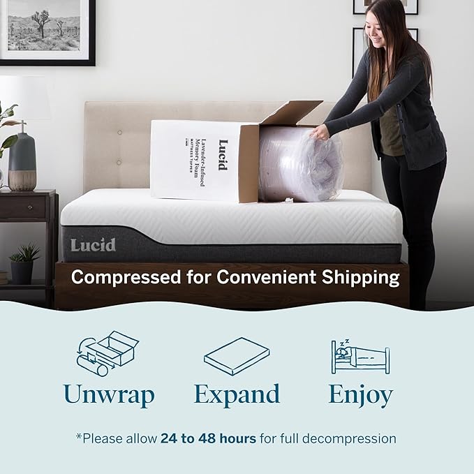 LUCID 3 Inch Lavender Infused Memory Foam Mattress Topper, Twin XL Size – Ventilated Design – Pressure Relieving Bed Topper - Mattress Pad – CertiPur Certified