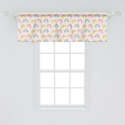 Ambesonne Cartoon Window Valance, Pastel Rainbows Clouds Raindrops Sky Theme, Curtain Valance for Kitchen Bedroom Decor with Rod Pocket, 42" x 18", Rose and Multicolor