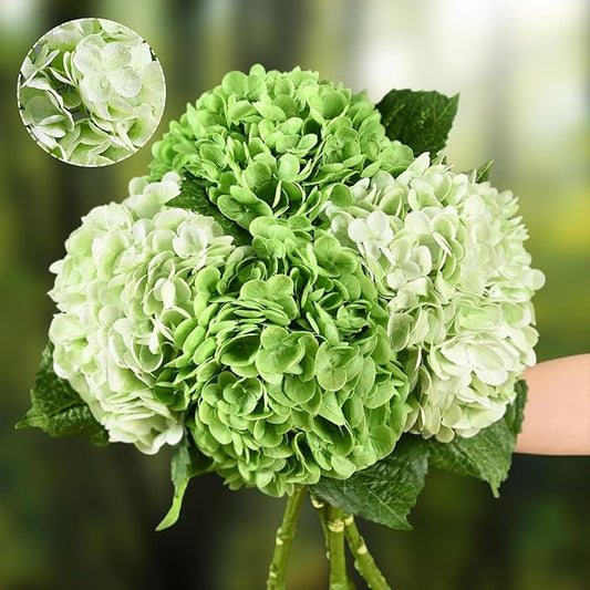 Waipfaru 4Pcs Real Touch Hydrangea Artificial Flowers, Fake Hydrangea Flowers, 21" Latex Faux Hydrangea Flowers for Wedding Bouquet Home Decor Centerpieces (2 Light Green & 2 Dark Green)
