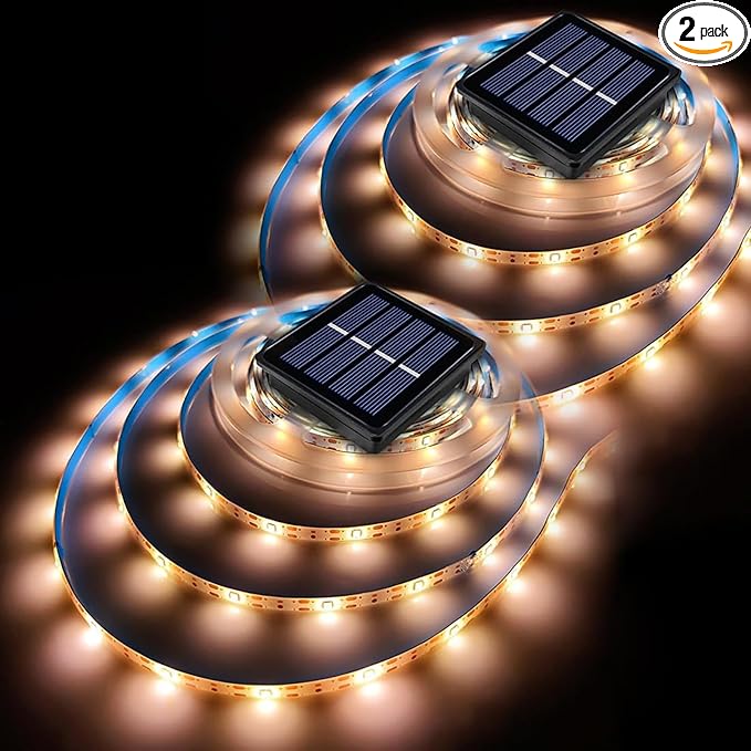 Solar LED Strip Lights Outdoor String Light Waterproof 20FT 180LED Cuttable Tape Rope Solar Lighting for Garden Path, Deck, Yard, Stair, Step, Christmas Decorative Lighting 2 Packs