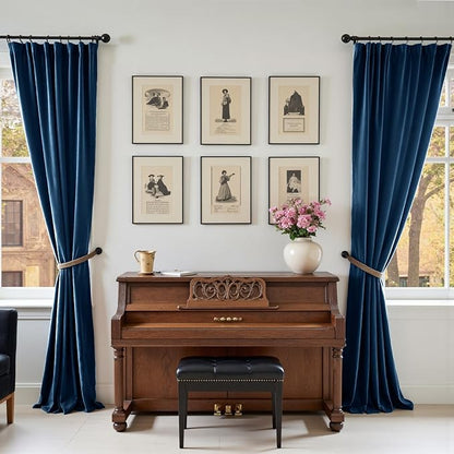 Lazzzy Velvet Blackout Curtains Thermal Insulated Room Window Drapes Super Soft Luxury Curtains for Living Room Bedroom Rod Pocket 2 Panels, Dark Blue, 52" W x 96" L