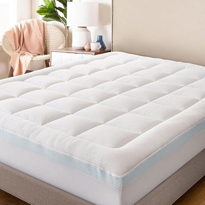 ELEMUSE Queen Size Dual Layer 3 Inch Memory Foam Mattress Topper for Pressure Relief, Breathable Pillow Top Mattress Pad with Deep Pocket, Enhanced Support, Non-Slip Design & Removable & Washable