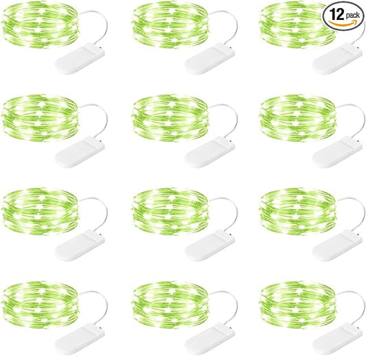 12-Pack LED Fairy Lights 7 Feet Battery Powered Waterproof Silver Wire 20 Slim Copper Wire Pastel Lights for DIY Wedding Party Bedroom Patio Easter Christmas (Green)