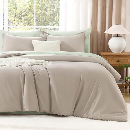 Litanika Oatmeal Comforter California King Size, 3 Pieces Cal King Lightweight Solid Bedding Comforter Set, All Season Fluffy Bed Set (104x96In Comforter & 2 Pillowcases)