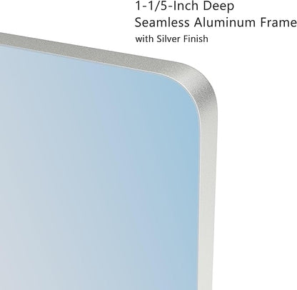 VocalStar 18 x 26 Inch Silver Bathroom Mirror for Wall, Metal Framed Rounded Rectangle Vanity Mirror Modern Farmhouse, 1/4-inch Shatterproof Glass | Ultra-Flush Hanging