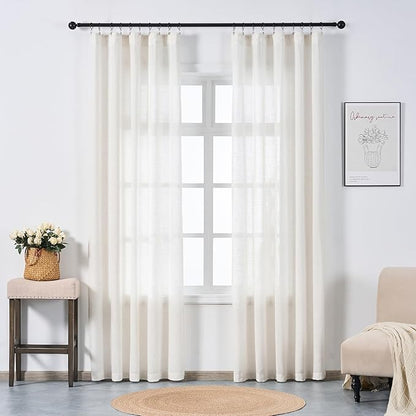 Neutral Linen Semi Sheer Curtains 84 Inches Long, Cream Textured Light Filtering Drapes for Living Room, Modern Farmhouse Window Decor, Privacy Pinch Pleat Curtain with Hooks
