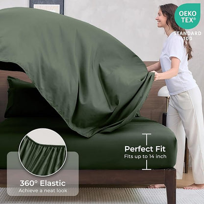HEVUMYI Army Green Twin-XL Comforter Set - 5-Piece All Season Bed in a Bag Twin-XL, Ultra Soft Bedding Set with Comforter, Flat Sheet, Fitted Sheet, Pillowcases, Pillow Shams