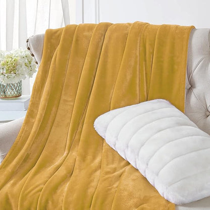 Walensee Fleece Blanket Plush Throw Fuzzy Lightweight (Queen Size 90x90 Honey Gold) Super Soft Microfiber Flannel Blankets for Couch, Bed, Sofa Ultra Luxurious Warm and Cozy for All Seasons