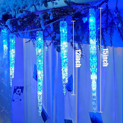 Minetom Icicle Lights Outdoor with Clips, 20ft 100 LED 20 Tubes Twinkling Icicle Strings Connectable Waterproof Hanging Christmas Lights Plug in for Eave Outdoor, Blue and White