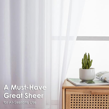 OVZME White Sheer Curtains 63 inch Length 2 Panels for Bedroom Living Room, Light Filtering Dual Rod Pocket Voile, Each 42 Width by 63 Length.