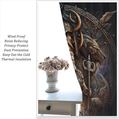 Cool Norse Viking Theme Curtains - Fantasy Ancient Symbols Wildlife Wolf Nordic Vikings Thermal Insulated Blackout Curtains - Rod Pocket Window Treatment Drapes for Bedroom 2 Panels 72L x 31.5W