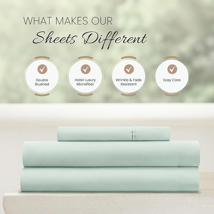 Linen Market Double-Brushed Microfiber Twin XL Sheet Set 3 Piece – Oeko-TEX Certified Ultra Soft & Wrinkle-Free - 16" Deep Pocket Sheets - Easy Care Twin XL Size - Mint