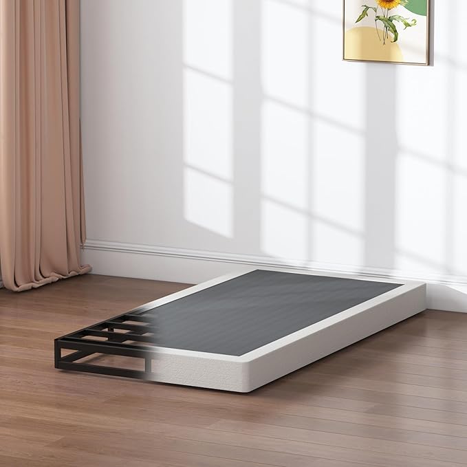 Twin Box Spring 5 Inch Low Profile Heavy Duty Metal Structure with Easy Clean Fabric Bed Cover, Non-Slip, No Noise, Easy Assembly