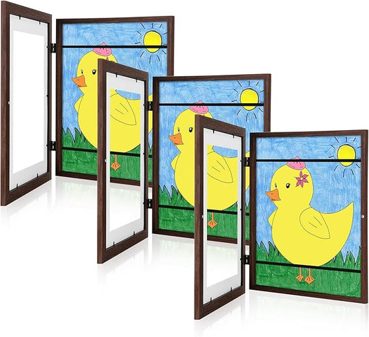 [3 Pack] Kids Art Frames, 10x12.5 Front Opening Kids Artwork Frames Changeable, Displays 8.5x11 With Mat and 10x12.5 Without Mat, Holds 50 Pcs, for 3D Picture, Crafts, Hanging Art, Portfolio Storage